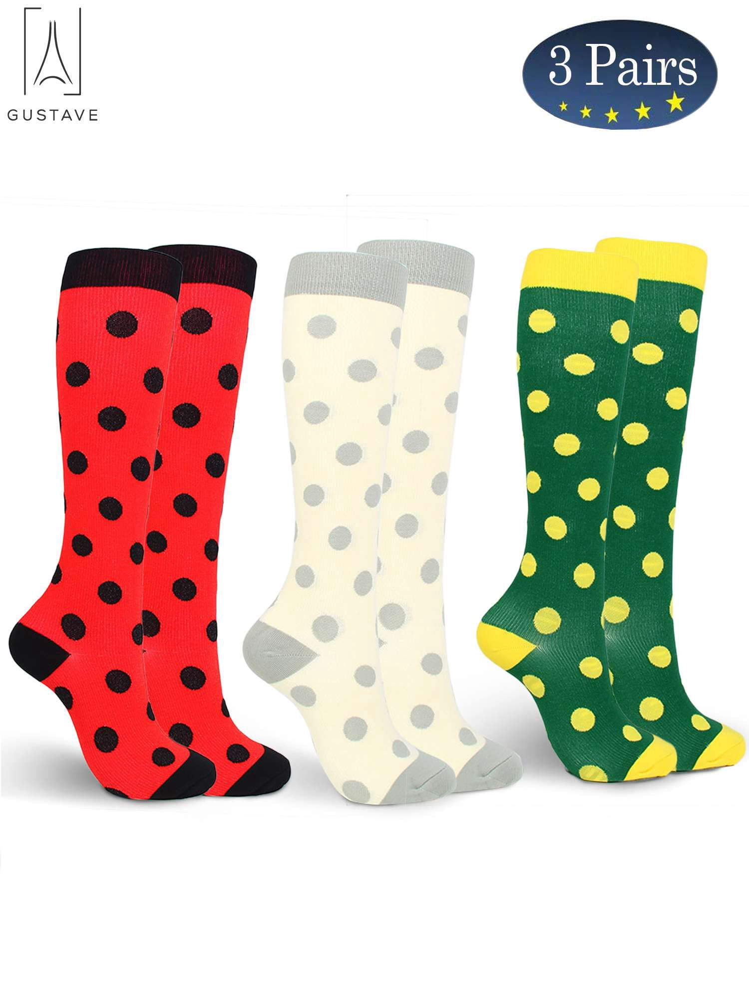 Gustave 3 Pairs Graduated Knee High Compression Socks for Men Women ...