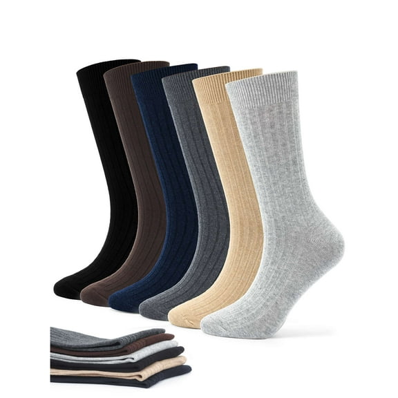 Gustave 3 Pairs Men Dress Crew Socks Comfort Cotton Business Casual Socks Unisex Solid Breathable Workout Sport Athletic Socks "Coffee, Size 9-11"