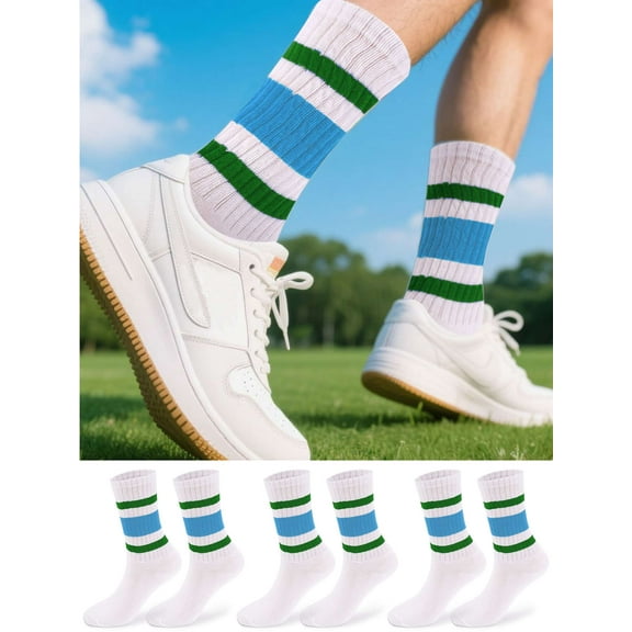 Gustave 3 Pairs Retro Striped Crew Socks Tube Socks Soft Cozy Cotton Casual Socks Athletic Running Socks Novelty Sporty Calf Socks for Women Men