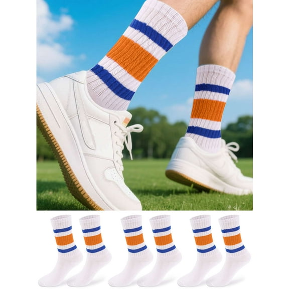 Gustave 3 Pairs Retro Striped Crew Socks Tube Socks Soft Cozy Cotton Casual Socks Athletic Running Socks Novelty Sporty Calf Socks for Women Men