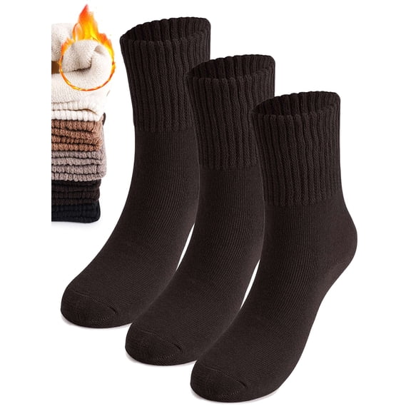Gustave 3 Pairs Winter Boot Socks for Women Thick Warm Knit Socks Thermal Cozy Crew Socks Solid Color Soft Casual Socks Stocking Stuffers Gifts for Cold Weather