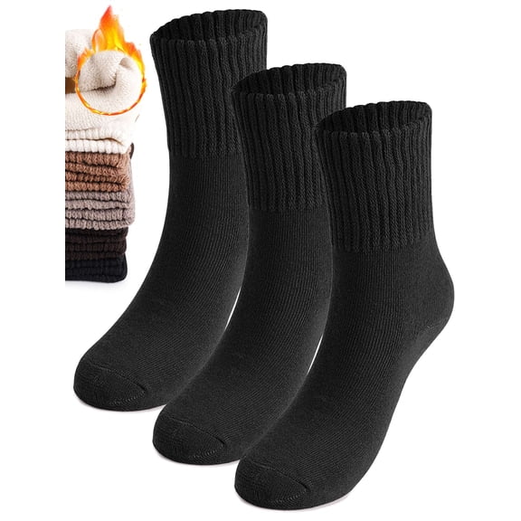 Gustave 3 Pairs Winter Boot Socks for Women Thick Warm Knit Socks Thermal Cozy Crew Socks Solid Color Soft Casual Socks Stocking Stuffers Gifts for Cold Weather