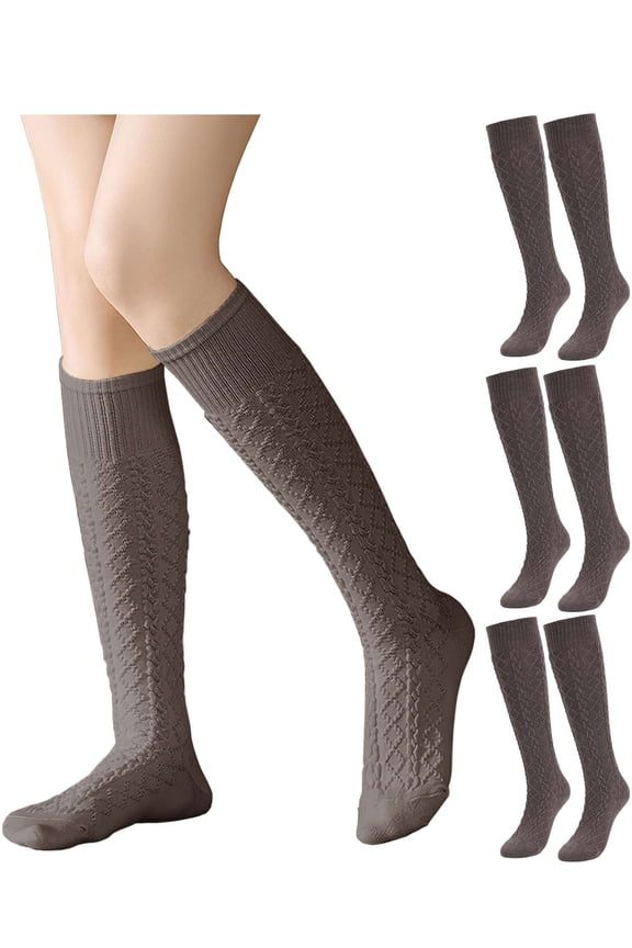 3 Pairs Winter Knee High Socks for Women Cable Knit Long Boot Socks Soft Warm Slouch Socks Leg Warmers