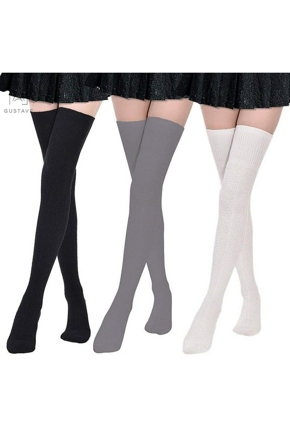 3 Pairs Women Thigh High Socks Extra Long Knit Warm Over the Knee Tall Long Boot Stockings Leg Warmers