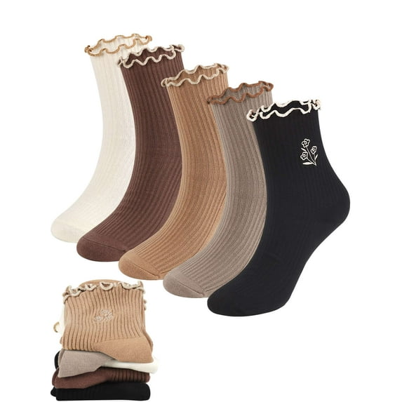 Gustave 3 Pairs Women's Cotton Crew Socks Ruffle Casual Ankle Socks Soft Breathable Aesthetic Novelty Frilly Socks for Women Girls