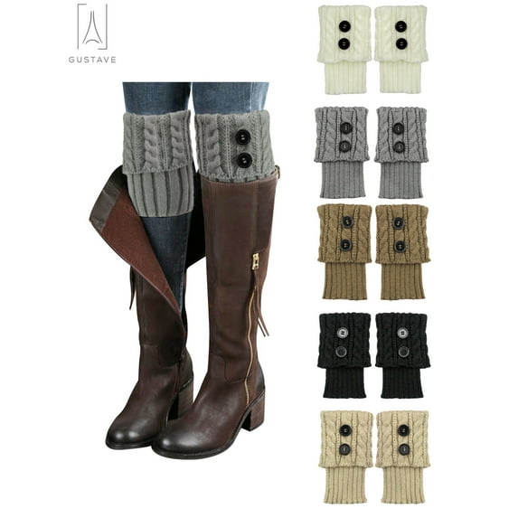 Gustave 3 Pairs Womens Boot Socks Winter Warm Crochet Knitted Boot Cuffs Topper Socks Short Leg Warmers Gifts