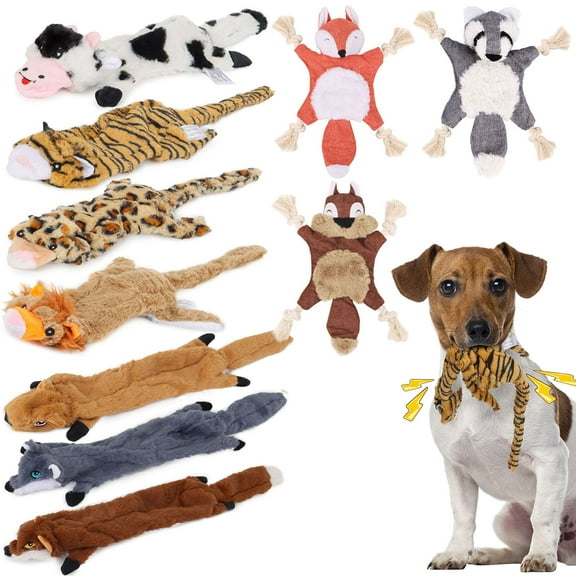 Gustave 3 Pcs Squeaky Dog Toys No Stuffing Crinkle Chew Toys Durable Puppy Teething Toys Soft Interactive Pet Plush Toy for Small Medium Large Breed Pets - Animal C