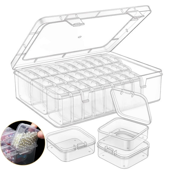 Gustave 30 Pcs Bead Organizer and Storage Boxes Small Clear Plastic Bead Organizer Containers Jewelry Storage Cases with Hinged Lids for DIY Bracelet, Jewelry Making, Crafts, Nail Art