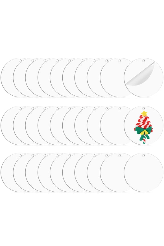 30PCS 3 inch Clear Acrylic Ornaments Round Acrylic Discs Blanks DIY Christmas Crafts Hanging Ornaments Keychain Circle Blanks with Hole for Xmas Tree Decoration