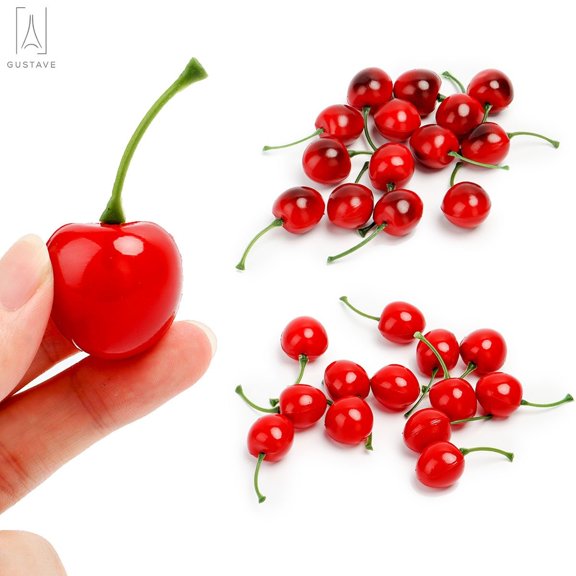 Gustave 30Pcs Artificial Plastic Cherry Lifelike Simulation Small Cherries Fake Fruit Model Home House Kitchen Party Decoration Desk Ornament