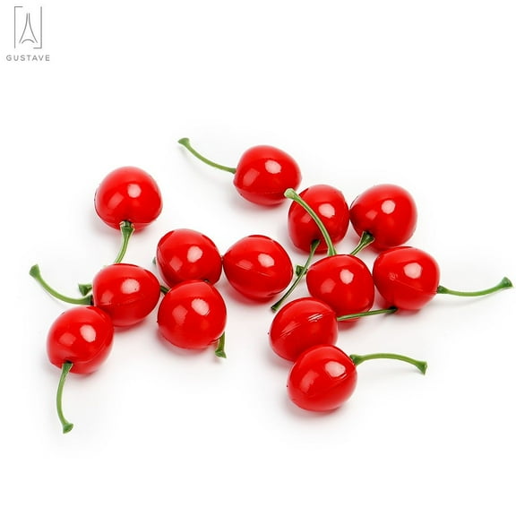 Gustave 30Pcs Artificial Plastic Cherry Lifelike Simulation Small Cherries Fake Fruit Model Home House Kitchen Party Decoration Desk Ornament