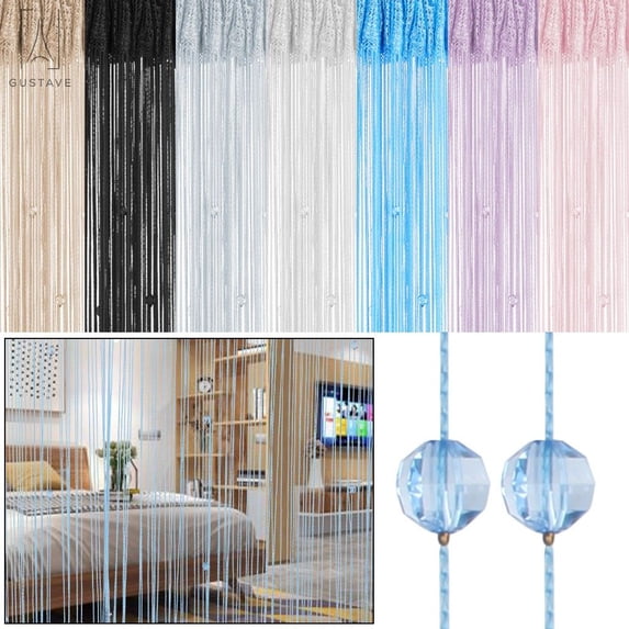 Gustave 39"x78" Crystal Beaded Tassel Curtain, Partition Door Curtain Beaded String Curtain, Door Screen Panel Home Decor Crystal Tassel Screen (Blue)