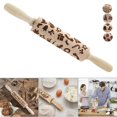 thumbnail image 1 of Gustave 3D Christmas Wooden Rolling Pin Embossing Roller Pins Wood Embossing Embossed XMAS Pattern for Cookies Baking Kitchen Tool (Bell, 17"), 1 of 9