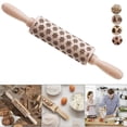 thumbnail image 1 of Gustave 3D Christmas Wooden Rolling Pin Embossing Roller Pins Wood Embossing Embossed XMAS Pattern for Cookies Baking Kitchen Tool (Snowflake, 17"), 1 of 9