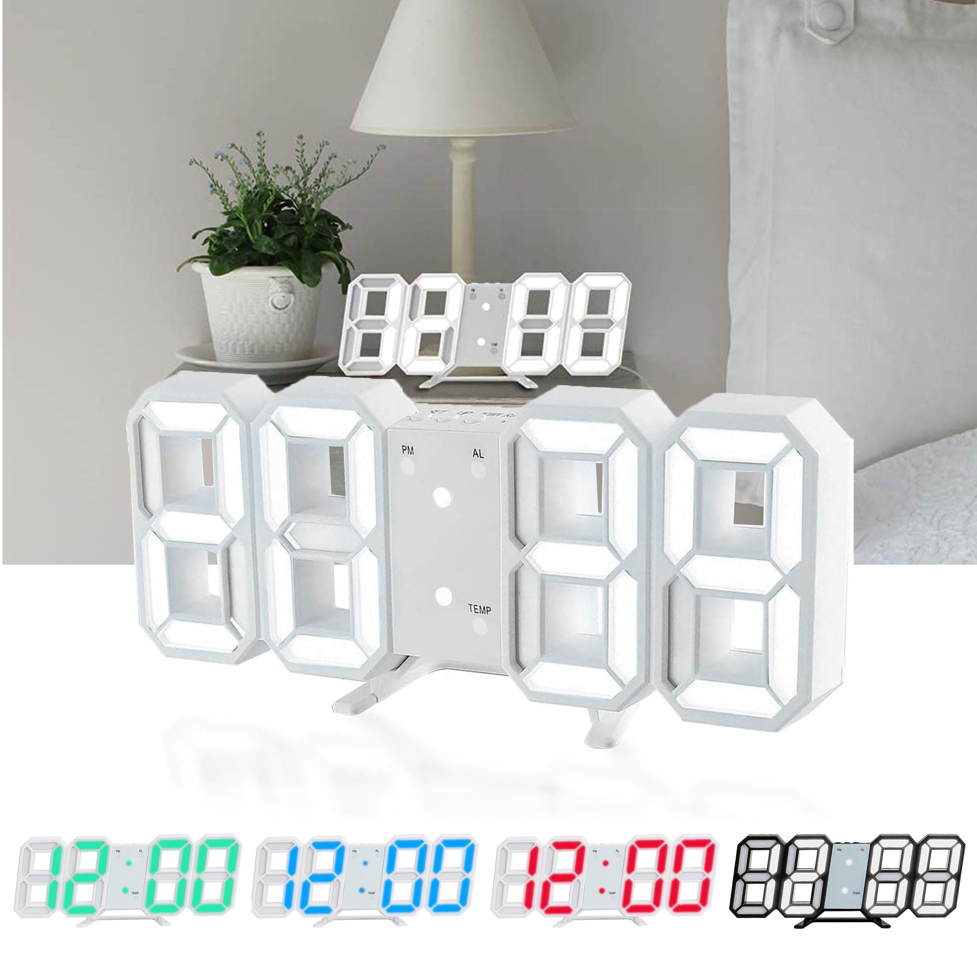 Gustave 3D LED Digital Wall Clock Desk Glowing Alarm Clocks