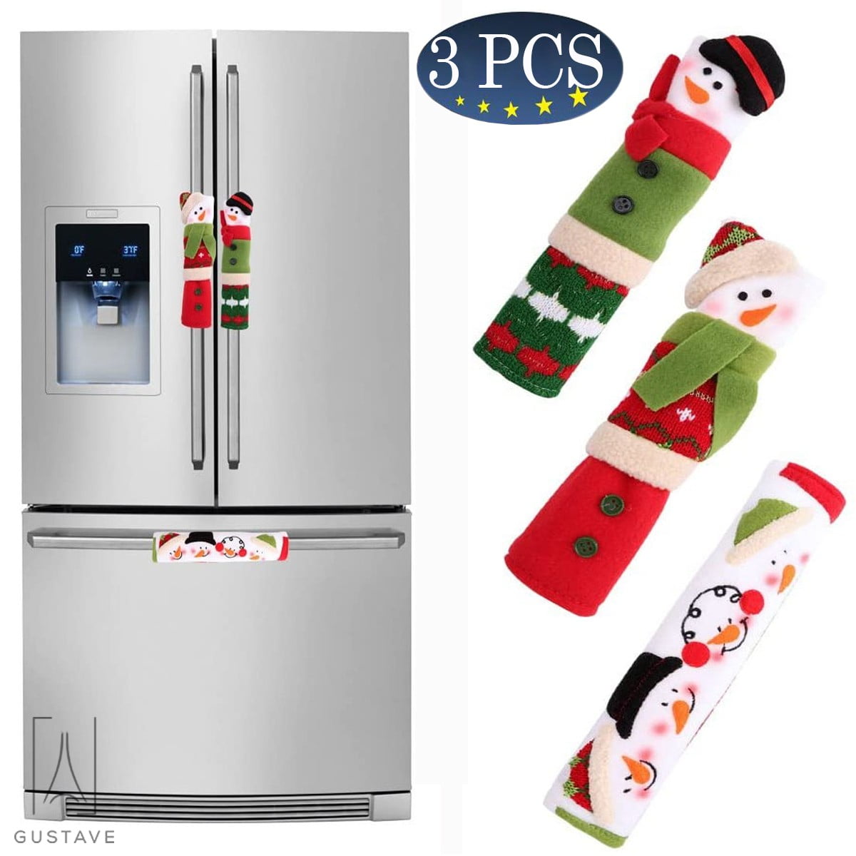 Gustave 3pcs Christmas Refrigerator Handle Covers, Cute Snowman Kitchen