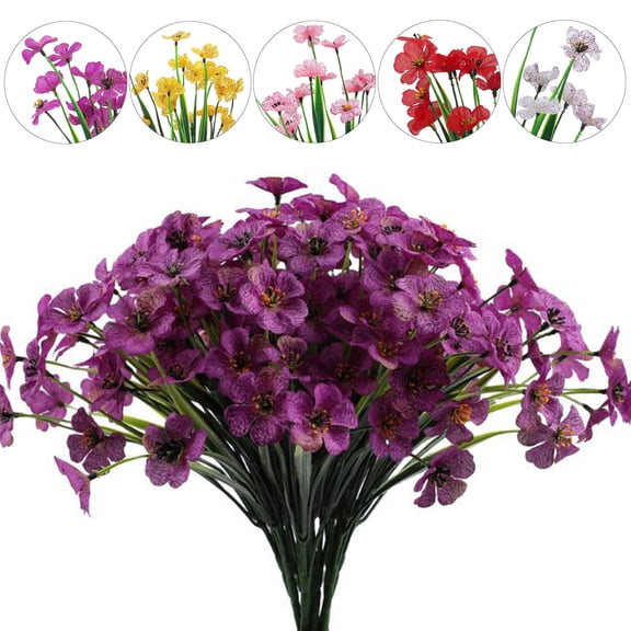 Gustave 4 Bundles Artificial Flowers Fake Plants Faux UV Resistant Violets Flowers Plastic Shrubs Indoor Outdoor Decorations Garden Home Decor, Purple