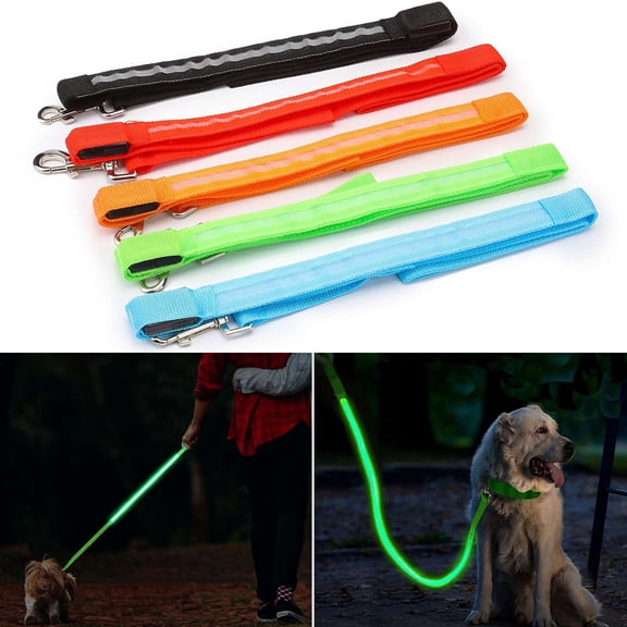 Gustave 4 Feet LED Dog Leash USB Rechargeable Safety Adjustable Flashing Nylon Dogs Leash for Walking, Training Lead for Large, Medium & Small Dogs, Black