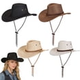 thumbnail image 1 of Gustave 4 Pack Western Cowboy Hat for Men Women Breathable Linen Wide Brim Summer Sun Hat with Chin Strap for Outdoor Travel Hiking Beach, 1 of 10