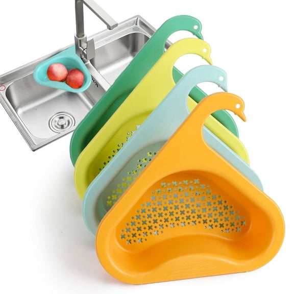 Gustave 4 Pack Kitchen Sink Drain Strainer Basket Swan Drain Rack Multifunctional Triangular Corner Sink Drain Filter Shelf Plastic Kitchenware "Green/ Blue/ Orange/ Yellow"