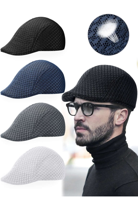 4 Pack Mesh Newsboy Hats Flat Cap for Men Breathable Summer Caps Ivy Gatsby Cabbie Driving Hats Casual Beret Hat