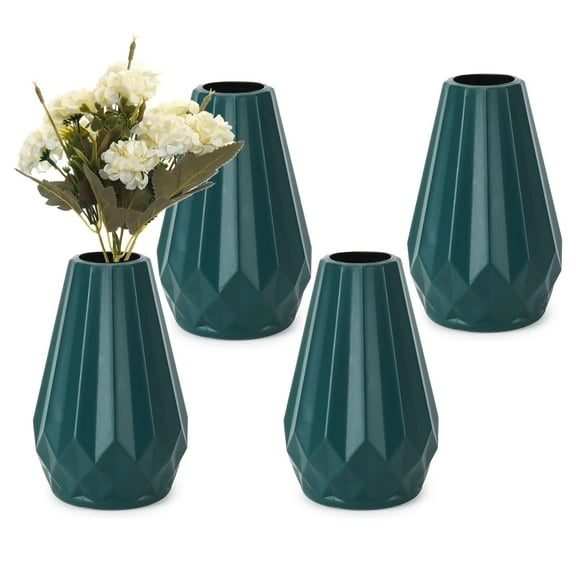Gustave 4 Pack Plastic Flower Vases Small Unbreakable Bud Vase Set Decorative Flower Vase Containers for Home Table Centerpieces Wedding Decor - Blue