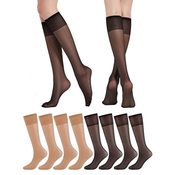 Gustave 4 Pairs Women's Sheer Knee Highs Stockings Elastic Silk Short Socks Female Everyday Knee High Socks, One Size, Skin