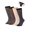 thumbnail image 1 of Gustave 4 Pairs Mens Sheer Dress Socks Ultra Thin Silk Business Socks Summer Breathable Striped Transparent Crew Socks "Black & Coffee & Navy & Khaki", 1 of 8