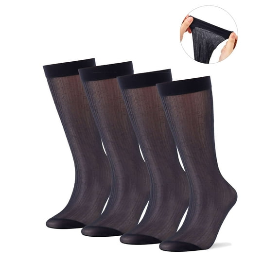 Gustave 4 Pairs Mens Sheer Dress Socks Ultra Thin Silk Business Socks Summer Breathable Striped Transparent Crew Socks "Navy"