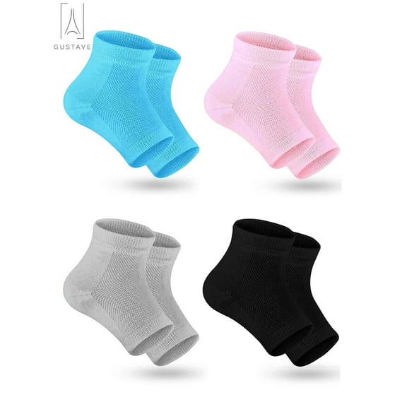 Gustave 4 Pairs Moisturizing Heel Socks Gel Lined Open-toe Spa Socks to Heal and Treat Dry Cracked Heels, Foot Treatment Care Heel (4 Colors)