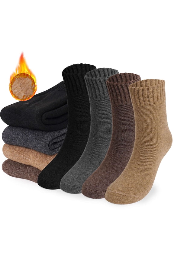 4 Pairs Winter Thermal Socks for Men Thick Warm Crew Boot Socks Cozy Soft Casual Skiing Hiking Socks for Cold Weather