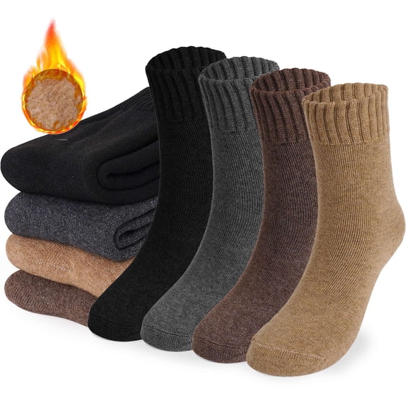 Gustave 4 Pairs Winter Thermal Socks for Men Thick Warm Crew Boot Socks Cozy Soft Casual Skiing Hiking Socks for Cold Weather
