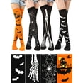 thumbnail image 1 of Gustave 4 Pairs Women Thigh High Socks Over the Knee Leg Warmer Fashion Boot Socks Halloween Element Pattern (Bat+Spider web+Bone), 1 of 8