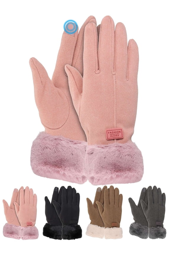 4 Pairs Women Winter Touchscreen Gloves Warm Fleece Lined Windproof Gloves Soft Fluffy Cuff Thermal Texting Gloves for Cold Weather Outdoor Hiking Driving Cycling