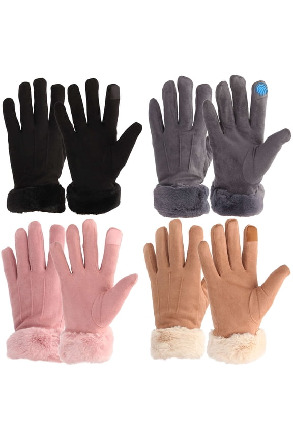 4 Pairs Women's Suede Touchscreen Gloves Winter Warm Thermal Gloves Soft Fleece Lining Gloves for Cold Weather Outdoor Driving Ski