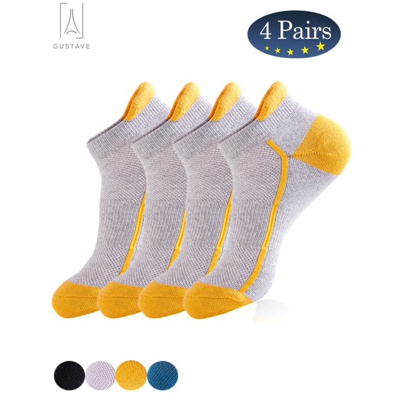 Gustave 4 Pairs Womens Men Low Cut Ankle Athletic Socks Cushioned Running Performance Breathable Tab Sock (Gray)