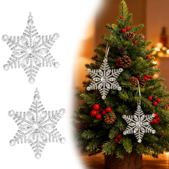 Gustave 4Pcs Metal Christmas Snowflake Ornaments Hanging Rhinestones Glitter Snowflake Christmas Tree Decorations for Xmas Gifts Holiday Party Supplies Indoor Outdoor Home Decor