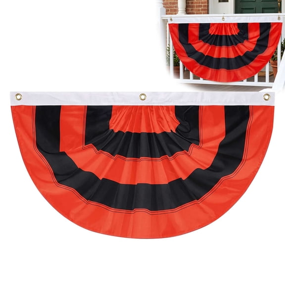 Gustave 4x2ft Halloween Flag Bunting Hanging Pleated Half Fan Flag Banner with 3 Grommets for Indoor Outdoor Yard Holiday Party Decorations, Black Orange