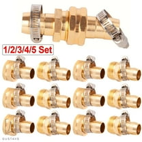 Gustave 5/8" 3/4" Garden Hose Repair Mender Kit Aluminum Hose Connector Male Female Connector with Stainless Steel Clamp, 5 Set