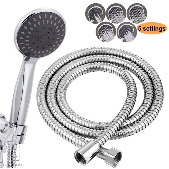 Gustave 5 Mode Function Handheld Shower Head Chrome Water Saving Pressure Sprayer Sprinkler Bathroom Home Bath Accessories, hose included