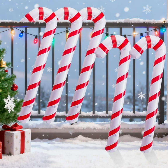 Gustave 5 PCS Inflatable Candy Canes Christmas Decorations 35.4 Inch Large Blow up Candy Cane Balloons Ornaments for Xmas Holiday Party Indoor Outdoor Decor