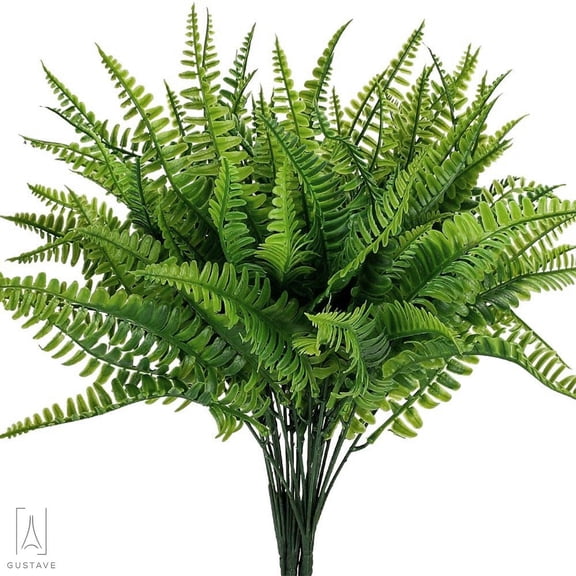 Gustave 5 Pack Artificial Boston Fern Plants Plastic Lifelike Bushes Shrubs Greenery for House Office Garden Verandah Indoor Outdoor Decor