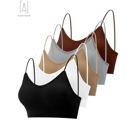 Gustave 5-Pack Women's Seamless Cami Bra V Neck Padded Bralette Spaghetti Strap Pullover Style Bras Tank Top Wire Free "Size XL"