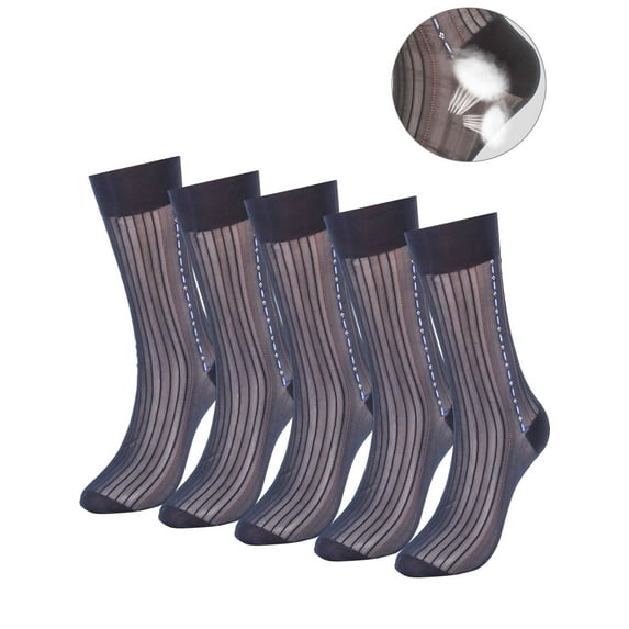 Gustave 5 Pairs Mens Sheer Silk Socks Ultra-Thin Breathable Business Dress Socks Summer Dry Fit Striped Crew Socks "Navy"
