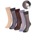 thumbnail image 1 of Gustave 5 Pairs Mens Sheer Silk Socks Ultra-Thin Breathable Business Dress Socks Summer Dry Fit Striped Crew Socks "Black & & Gray & Coffee & Navy & Khaki", 1 of 9