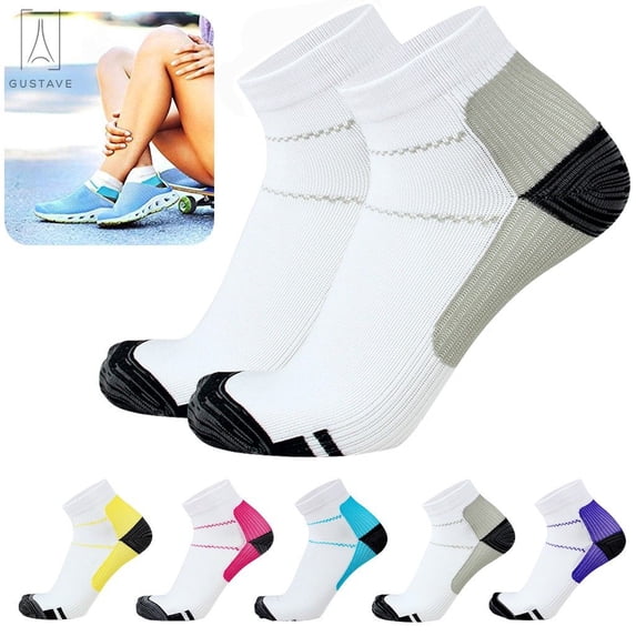 Gustave 5 Pairs Sport Plantar Fasciitis Compression Socks Arch Support Ankle Socks - Fits For Running, Athletic, Yoga and Travel (L/XL,Gray)