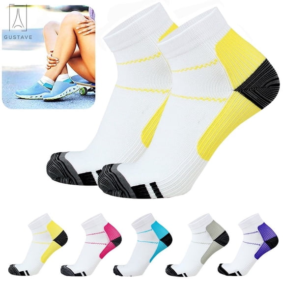 Gustave 5 Pairs Sport Plantar Fasciitis Compression Socks Arch Support Ankle Socks - Fits For Running, Athletic, Yoga and Travel (S/M,Yellow)