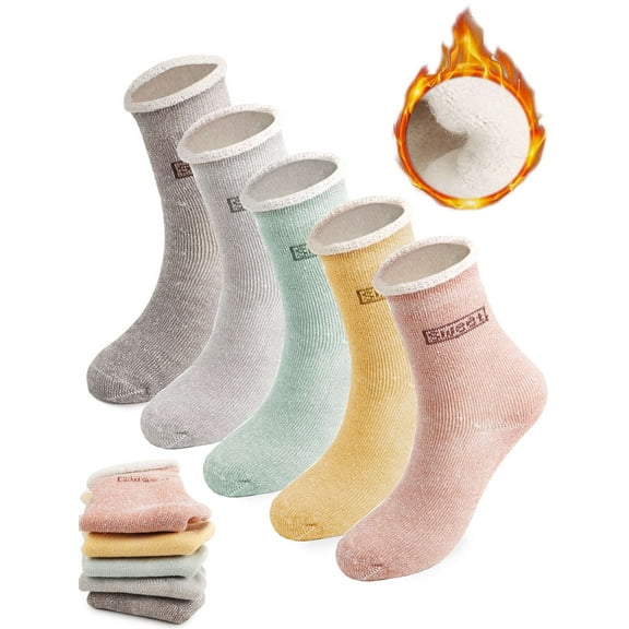 Gustave 5 Pairs Thermal Wool Socks for Women Thick Soft Winter Warm Fuzzy Crew Socks Casual Boot Socks for Cold Weather