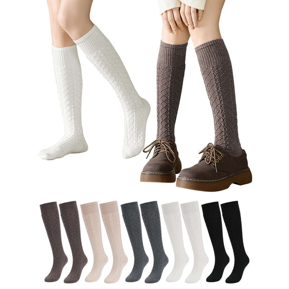 Gustave 5 Pairs Winter Knee High Socks for Women Cable Knit Long Boot Socks Soft Warm Slouch Socks Leg Warmers