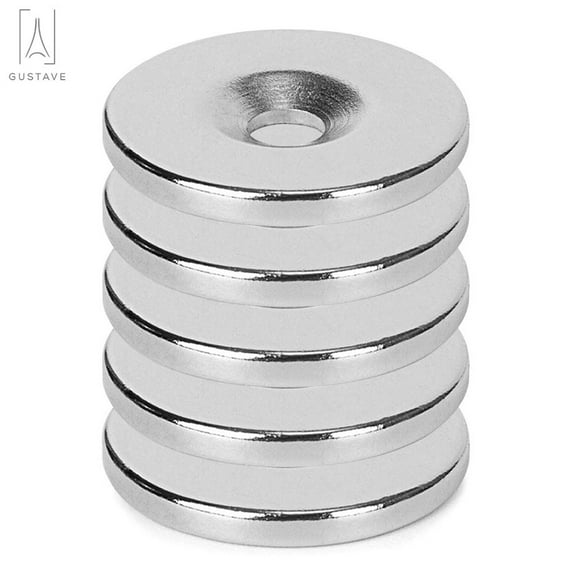Gustave 5PCS Neodymium Disc Countersunk Hole Magnets, 0.79 inch D x 0.2 inch H Strong Permanent Rare Earth Magnets N35 for Fridge, DIY, Scientific, Craft, and Office
